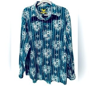 Avirex Mens Shirt 2XL Button Cotton Affliction Glitter Skull Blue Silver Vtg Y2K
